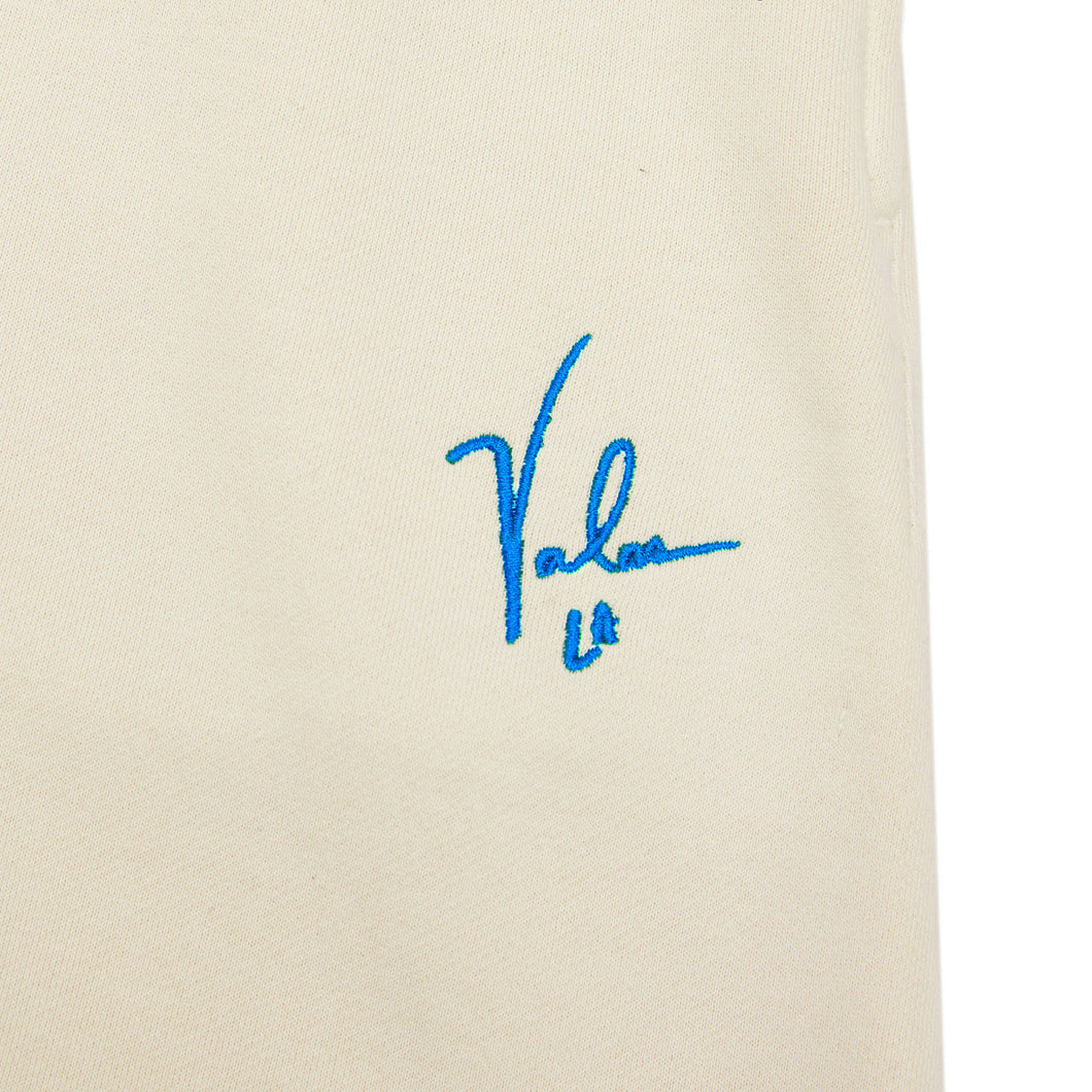 VALAS SHORTS | TAN / BLUE EMBROIDERY