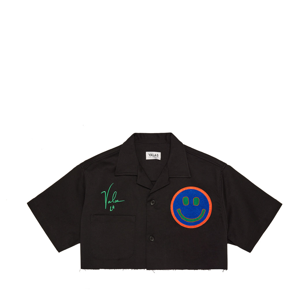 Cropped Smiley Face Bowler Shirt