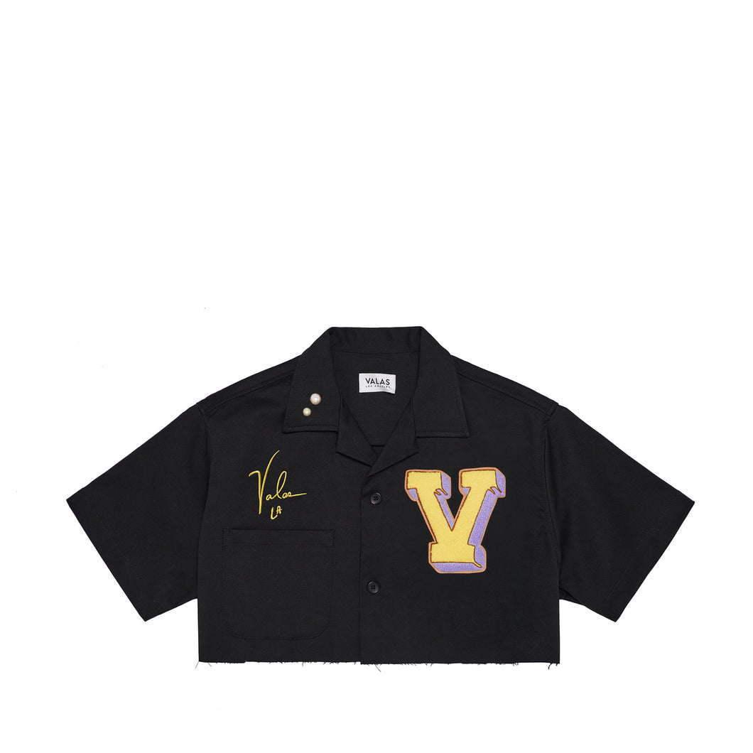 Cropped Varsity V Bowler Shirt